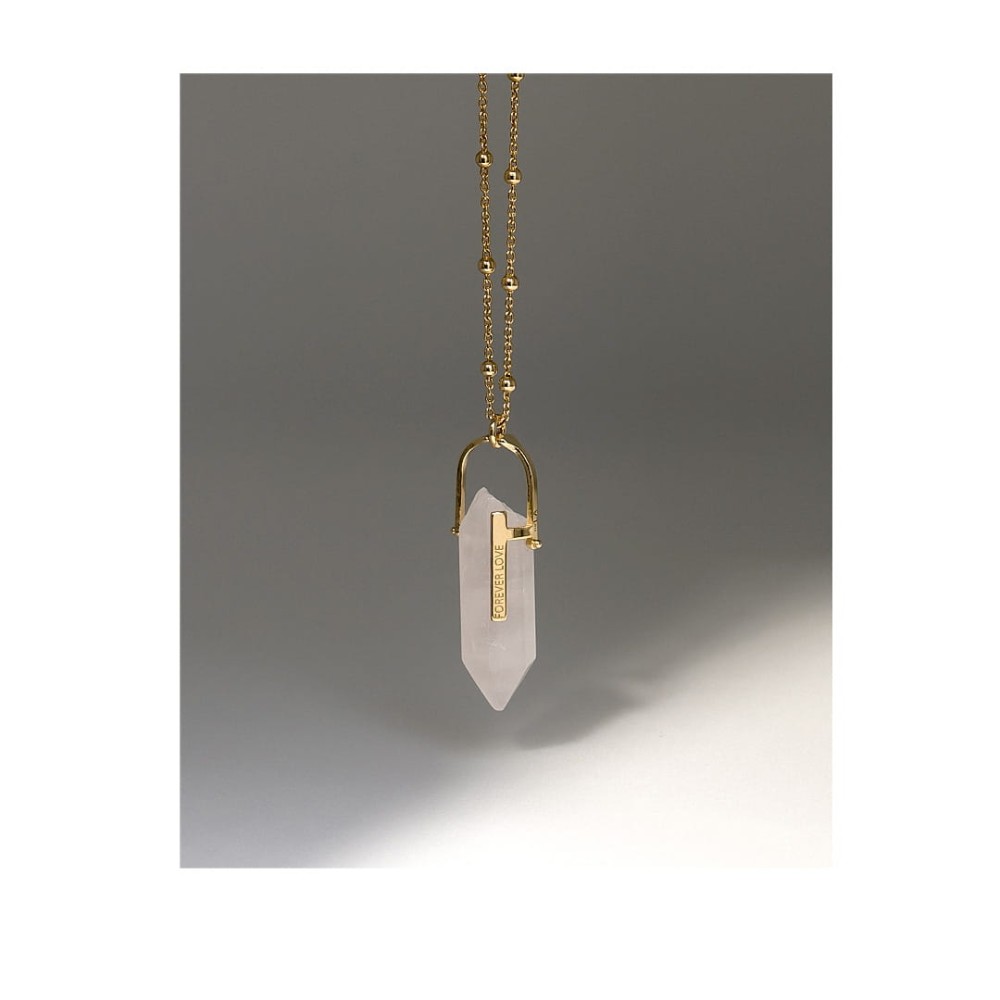 Złoty Naszyjnik Różowy Kwarc Personalizowany MAGIC